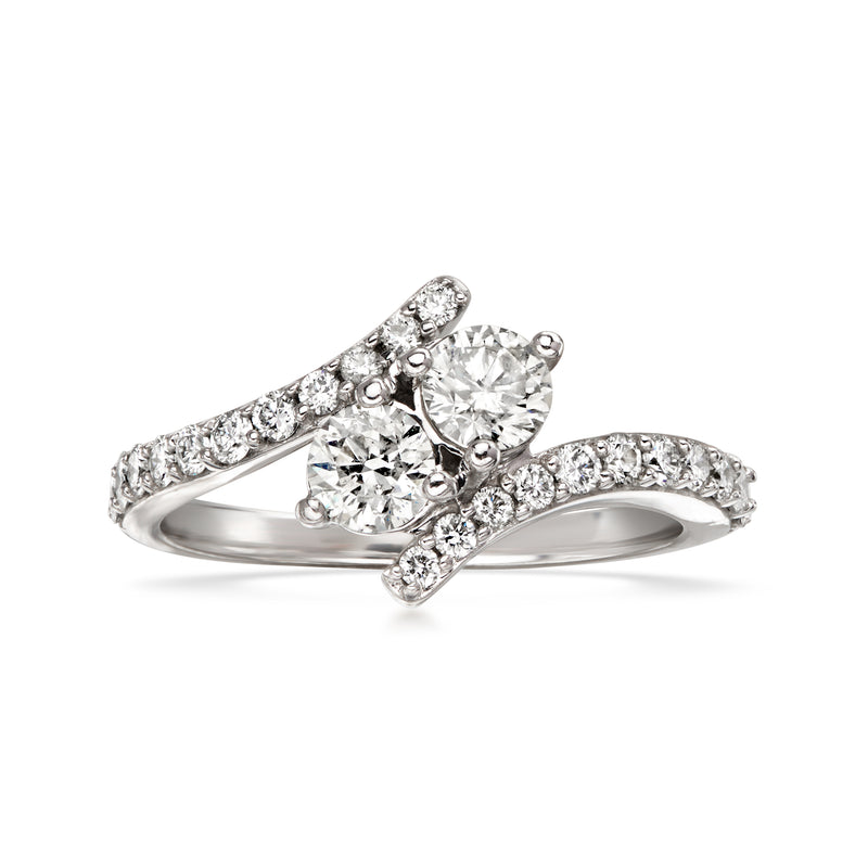 C. 2000 Vintage 1.00 ct. t.w. Diamond Two-Stone Bypass Ring in 14kt White Gold. Size 7