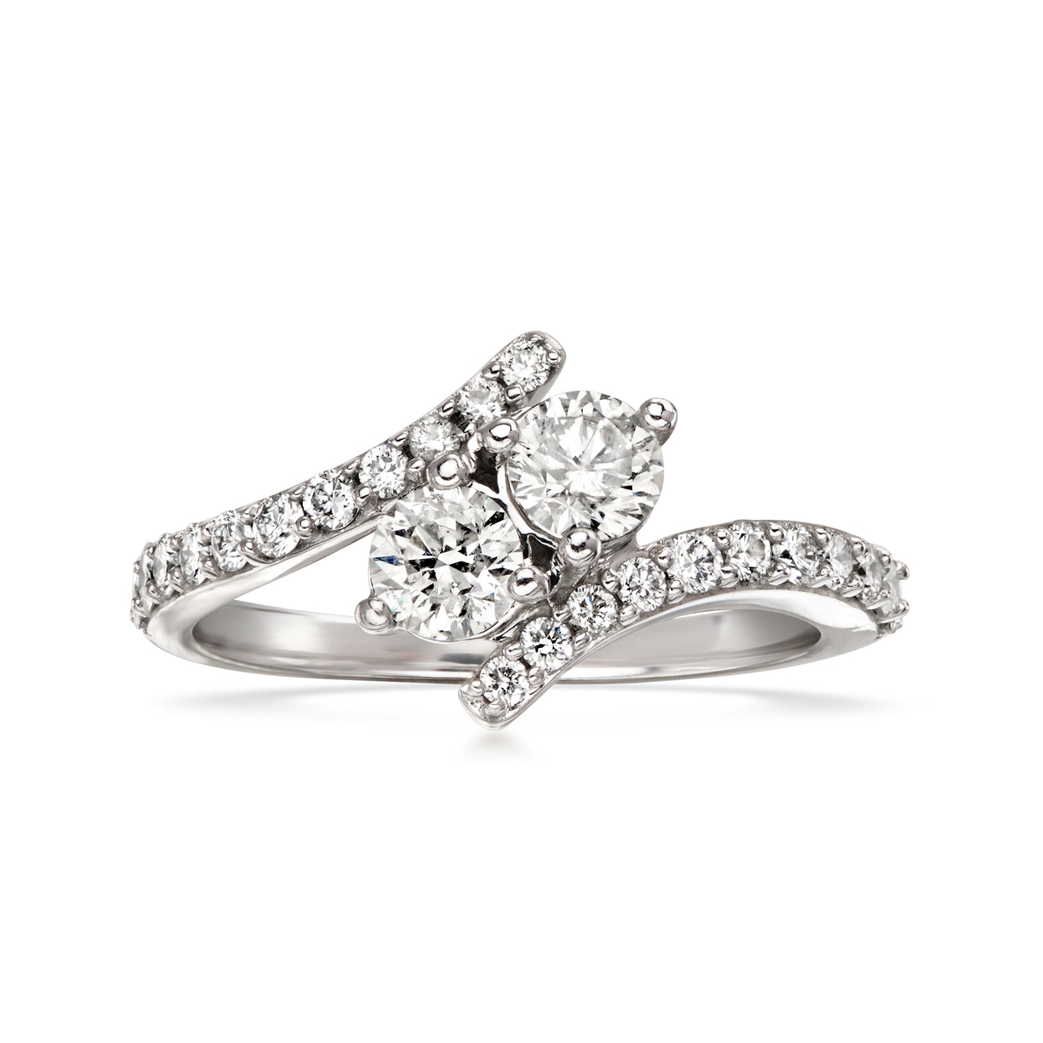 C. 2000 Vintage 1.00 ct. t.w. Diamond Two-Stone Bypass Ring in 14kt White Gold