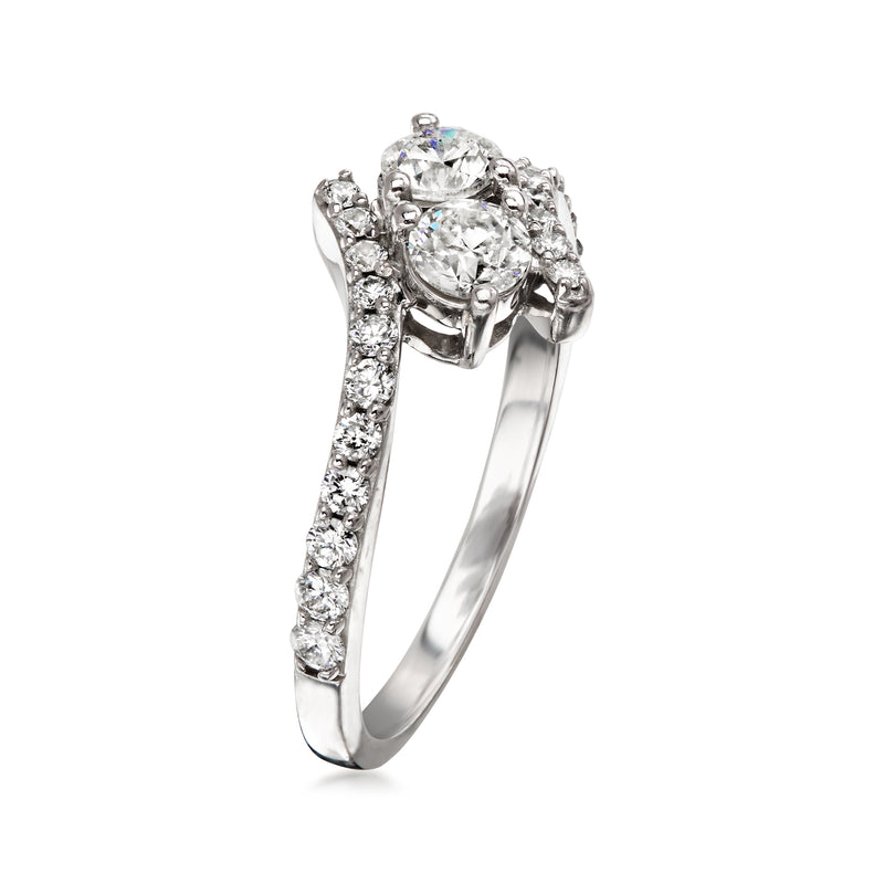 C. 2000 Vintage 1.00 ct. t.w. Diamond Two-Stone Bypass Ring in 14kt White Gold. Size 7