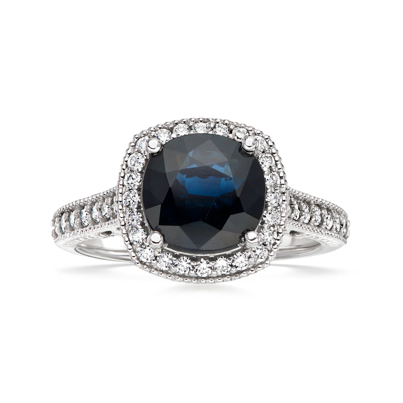 C. 2000 Vintage 2.85 Carat Sapphire Ring with .65 ct. t.w. Diamonds in 14kt White Gold. Size 8