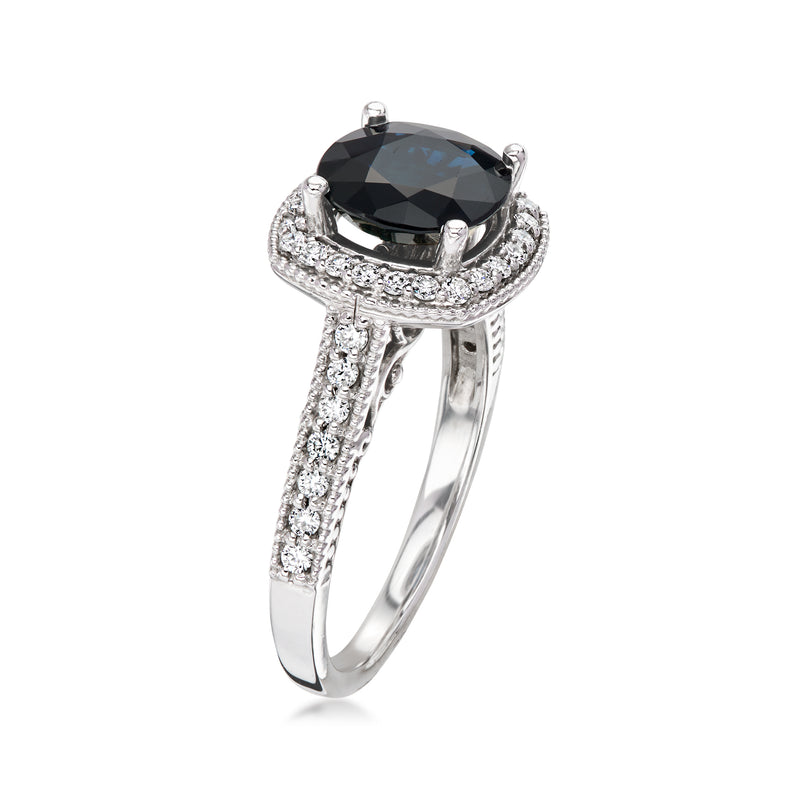 C. 2000 Vintage 2.85 Carat Sapphire Ring with .65 ct. t.w. Diamonds in 14kt White Gold. Size 8