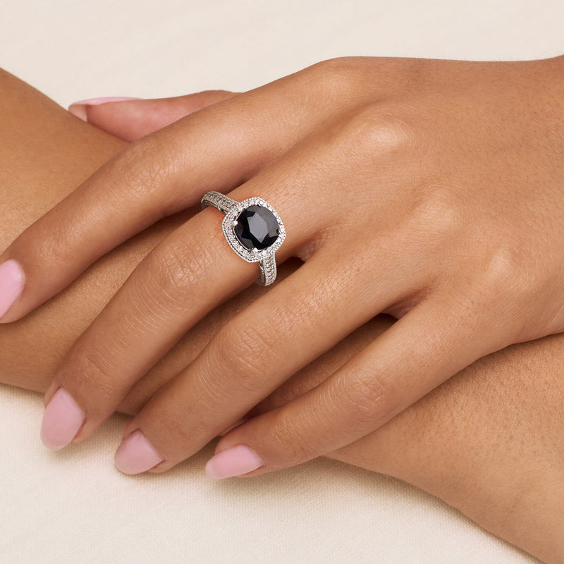 C. 2000 Vintage 2.85 Carat Sapphire Ring with .65 ct. t.w. Diamonds in 14kt White Gold. Size 8