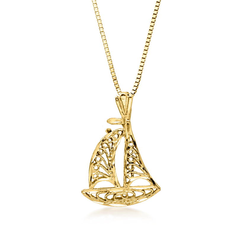 14kt yellow gold sailboat pendant necklace with openwork sailboat charm