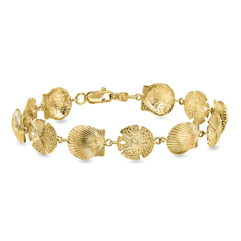 Vintage 14kt yellow gold seashell bracelet with charm links and clasp