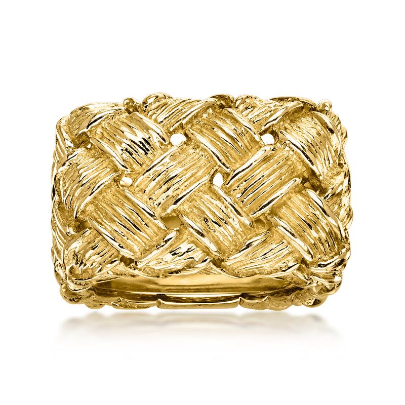 Vintage 14kt yellow gold basketweave textured band ring, oval top