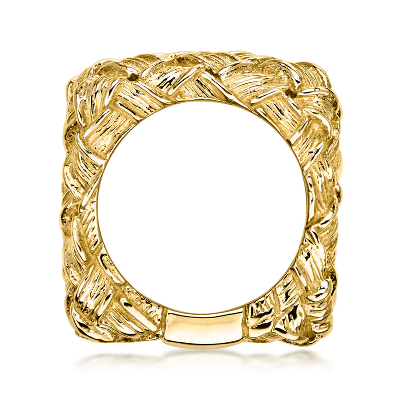 14kt yellow gold basketweave band ring, open center oval setting