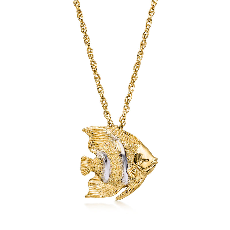 Two-tone gold fish pendant necklace with fine chain and polished finish