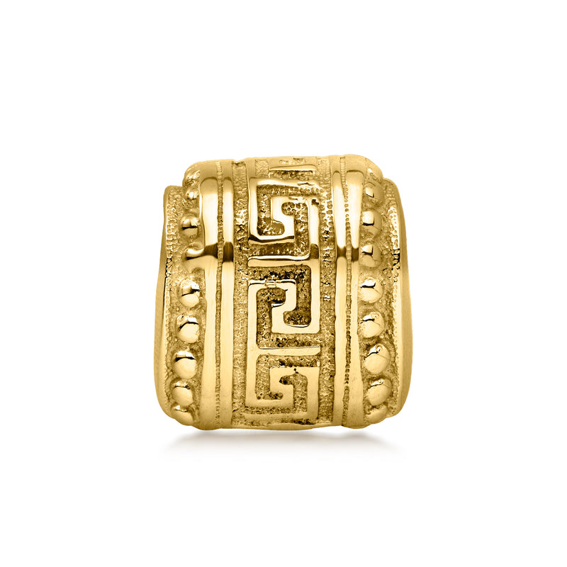 Yellow gold Greek key slide pendant with raised geometric pattern and textured edges