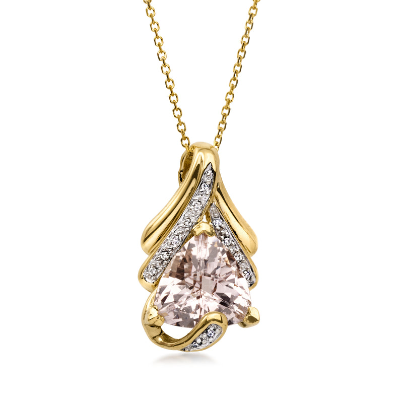 14kt yellow gold pendant necklace with pear-cut morganite and diamond accents, gold chain