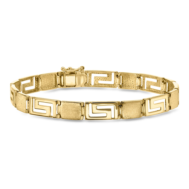 Vintage 14kt yellow gold Greek key section bracelet, hinged clasp, link panels