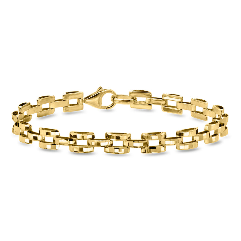 14kt yellow gold fancy-link bracelet with rectangular box links and clasp