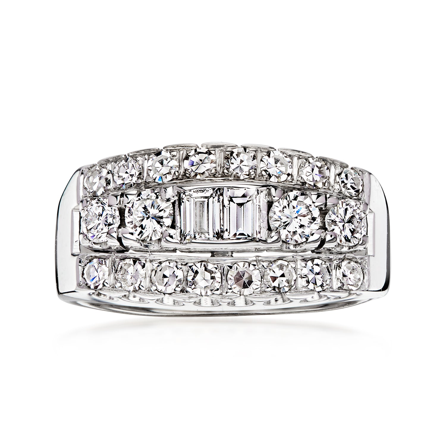 C. 1980 Vintage 1.00 ct. t.w. Diamond Three-Row Ring in 14kt White Gold