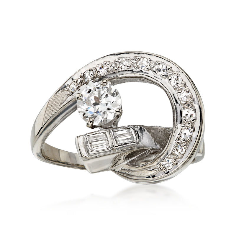 C. 1990 Vintage .79 ct. t.w. Diamond Twisted Ring in 14kt White Gold. Size 6.5