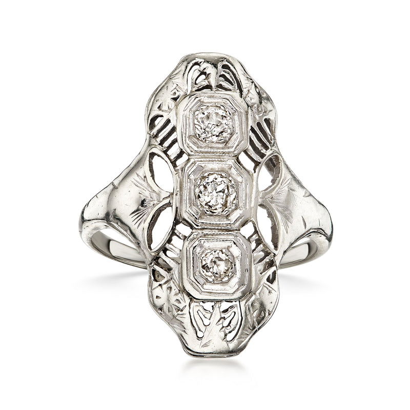 C. 1950 Vintage .28 ct. t.w. Diamond Dinner Ring in 18kt White Gold. Size 6