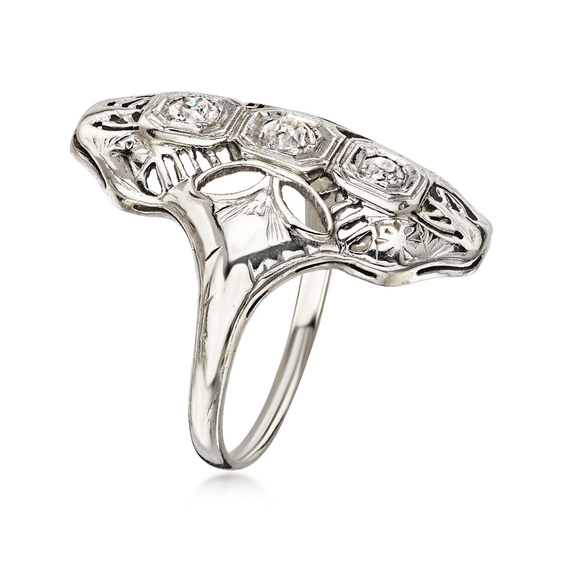C. 1950 Vintage .28 ct. t.w. Diamond Dinner Ring in 18kt White Gold. Size 6