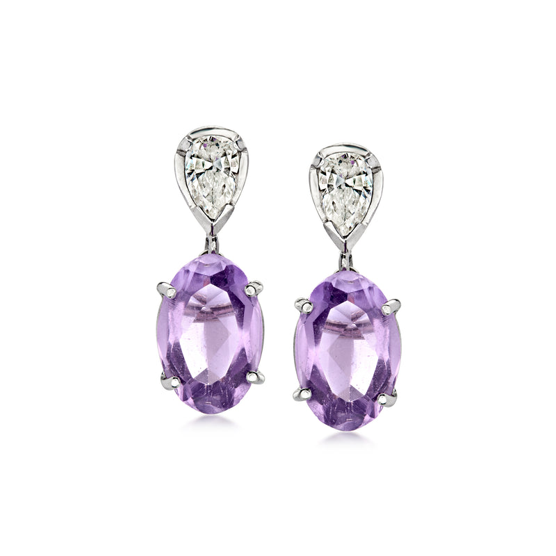 C. 1990 Vintage 4.50 ct. t.w. Amethyst Drop Earrings with .70 ct. t.w. Diamonds in 14kt White Gold