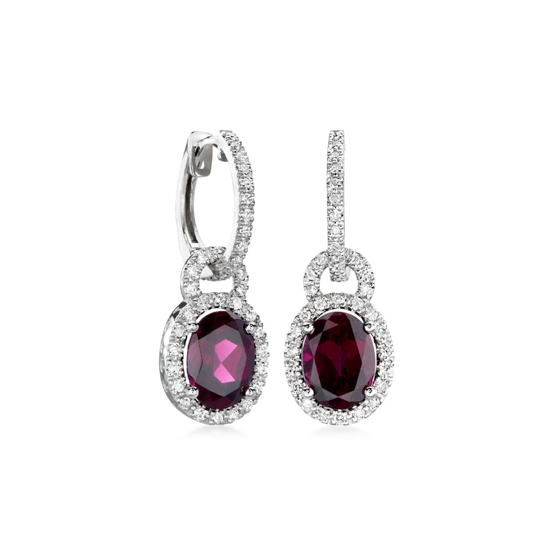 C. 2000 Vintage .70 ct. t.w. Diamond Hoop Earrings with Removable 3.50 ct. t.w. Rhodolite Garnet Drops in 14kt White Gold