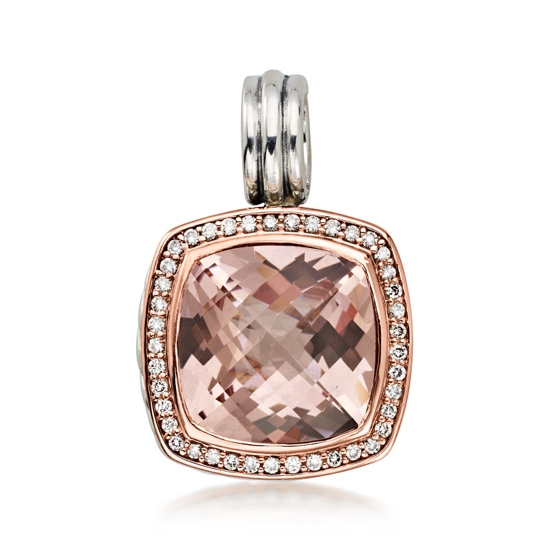 C. 1990 Vintage David Yurman 9.50 Carat Morganite Pendant with .41 ct. t.w. Diamonds in Sterling Silver and 18kt Rose Gold
