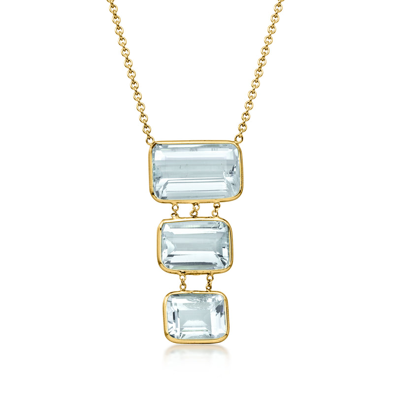 C. 1980 Vintage 16.90 ct. t.w. Aquamarine Drop Necklace in 14kt Yellow Gold. 16"