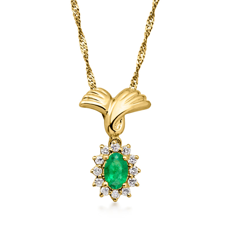 C. 1980 Vintage .40 Carat Emerald Pendant Necklace with .25 ct. t.w. Diamonds in 14kt Yellow Gold. 16"