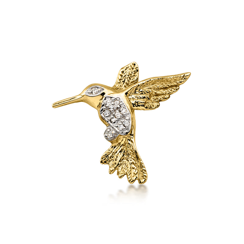 C. 1970 Vintage .10 ct. t.w. Diamond Hummingbird Pin in 14kt Yellow Gold
