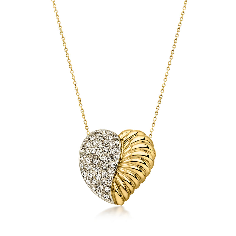 C. 1980 Vintage 1.20 ct. t.w. Diamond Heart Pendant Necklace in 14kt Two-Tone Gold. 18"