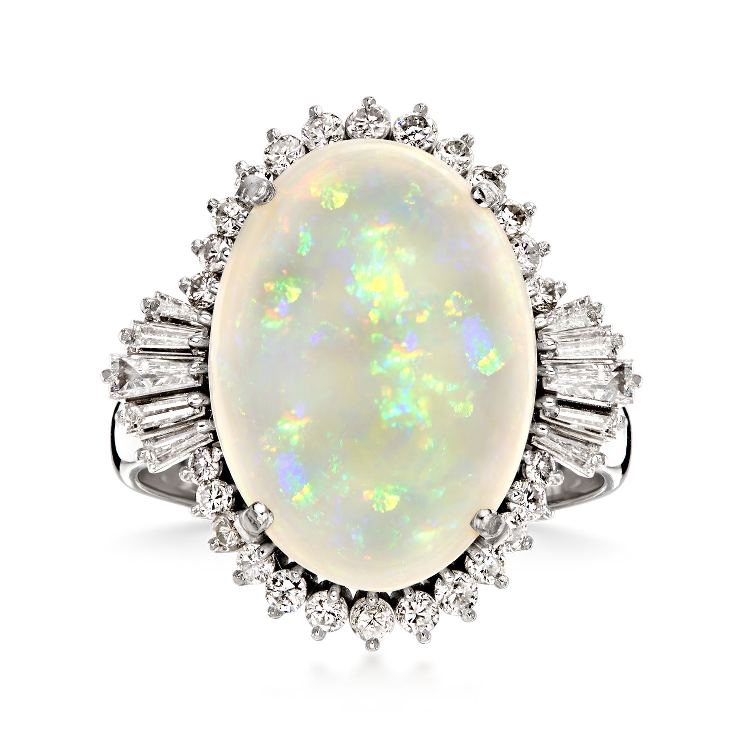 C. 1990 Vintage Opal Ring with .78 ct. t.w. Diamonds in Platinum