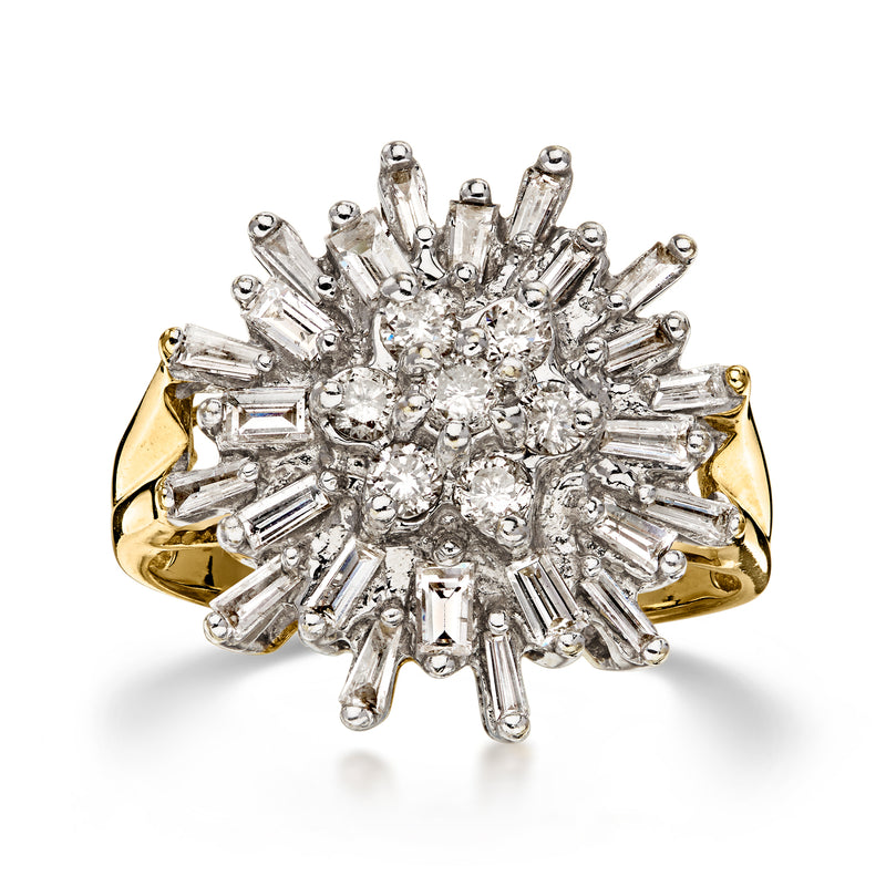 C. 1980 Vintage 1.50 ct. t.w. Diamond Burst Ring in 14kt Yellow Gold. Size 7.5