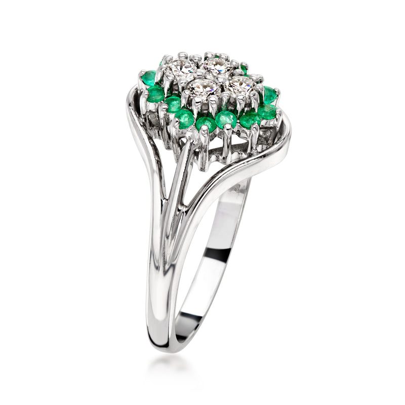 C. 1970 Vintage .32 ct. t.w. Emerald and .20 ct. t.w. Diamond Ring in 14kt White Gold. Size 7.25