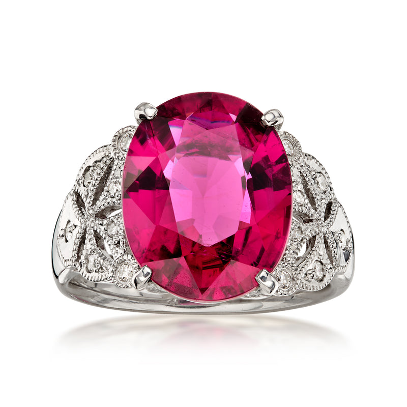 C. 2000 Vintage 6.36 Carat Pink Tourmaline Ring with .13 ct. t.w. Diamonds in Platinum. Size 6.75