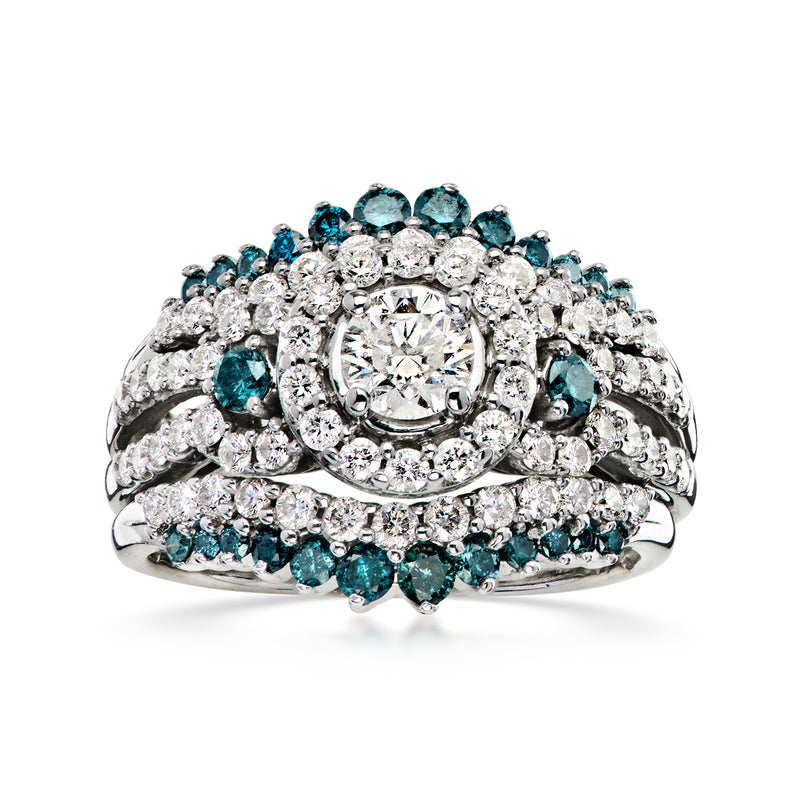 C. 1980 Vintage 2.05 ct. t.w. Blue and White Diamond Ring in 14kt White Gold. Size 6.5
