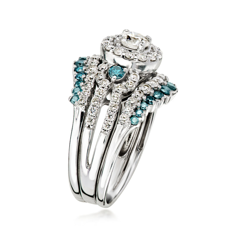 C. 1980 Vintage 2.05 ct. t.w. Blue and White Diamond Ring in 14kt White Gold. Size 6.5