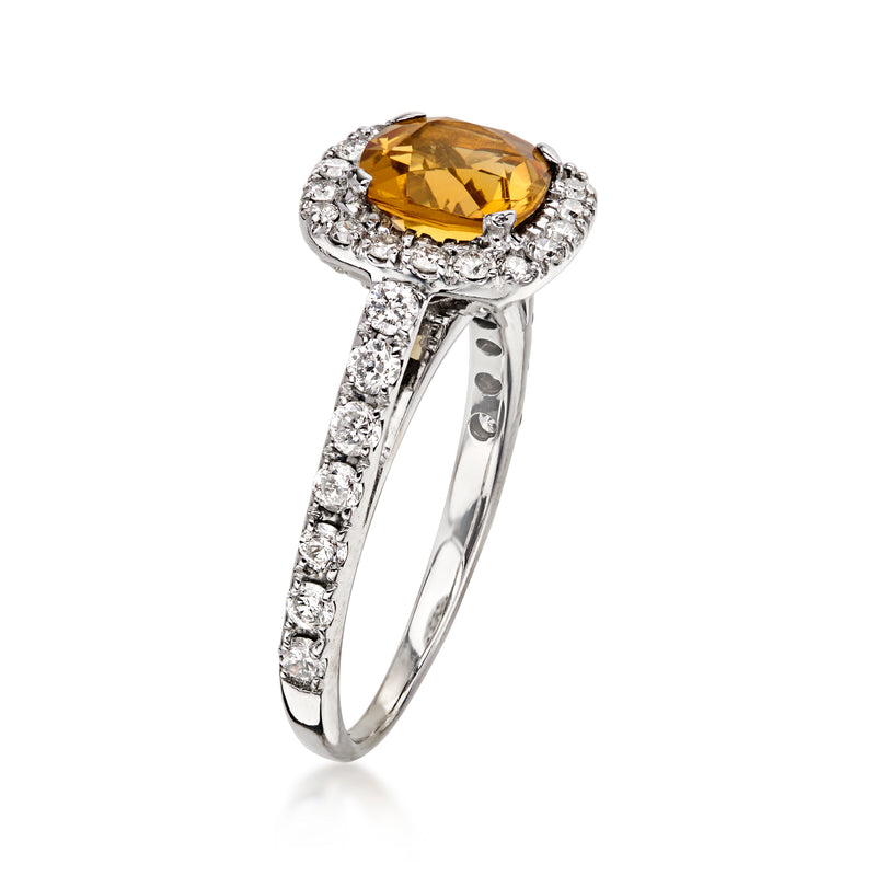 C. 1990 Vintage 1.00 Carat Citrine Ring with .75 ct. t.w. Diamonds in 14kt White Gold. Size 5