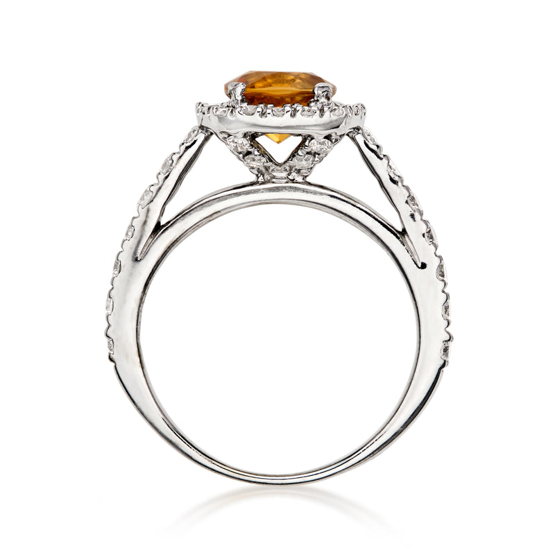 C. 1990 Vintage 1.00 Carat Citrine Ring with .75 ct. t.w. Diamonds in 14kt White Gold. Size 5