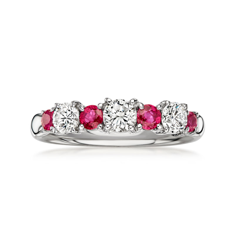 C. 2000 Vintage .68 ct. t.w. Diamond and .55 ct. t.w. Ruby Ring in Platinum. Size 7.25