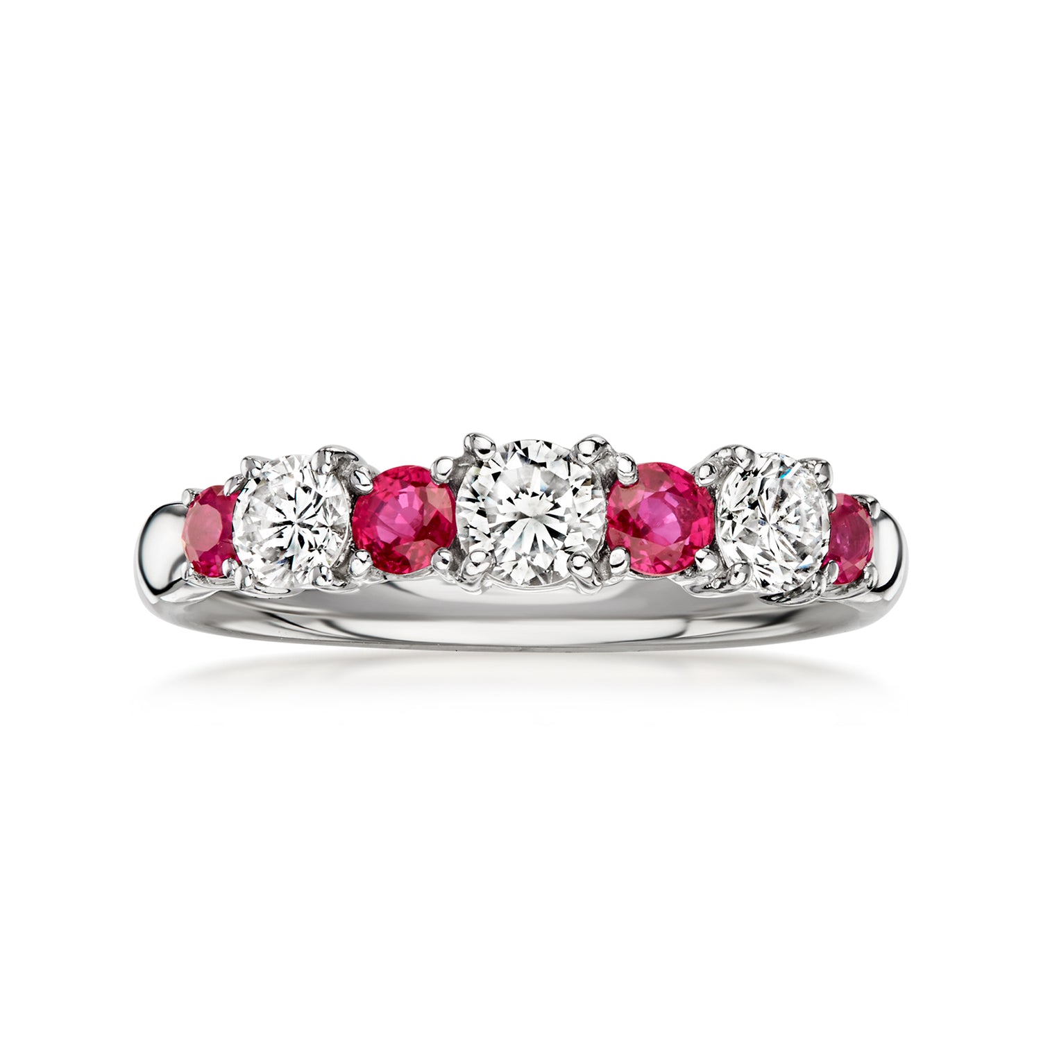 Pre-owned Ross-simons C. 2000 Vintage .68 Ct. T.w. Diamond And .55 Ct. T.w. Ruby Ring In Platinum In Silver