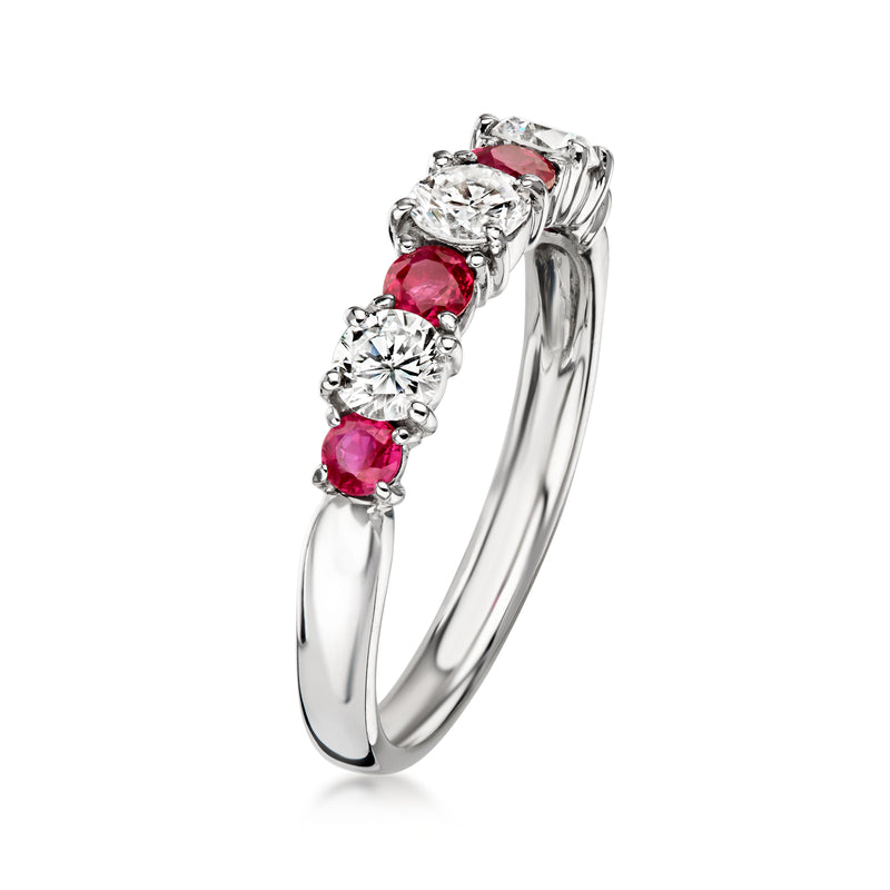 C. 2000 Vintage .68 ct. t.w. Diamond and .55 ct. t.w. Ruby Ring in Platinum. Size 7.25
