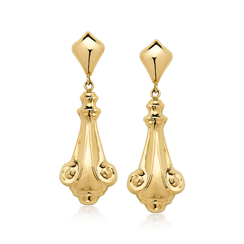 C. 1980 Vintage 18kt Yellow Gold Scrolled Drop Earrings