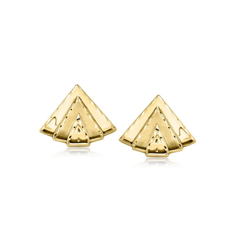 10kt yellow gold fan earrings with triangular cutouts, post backs