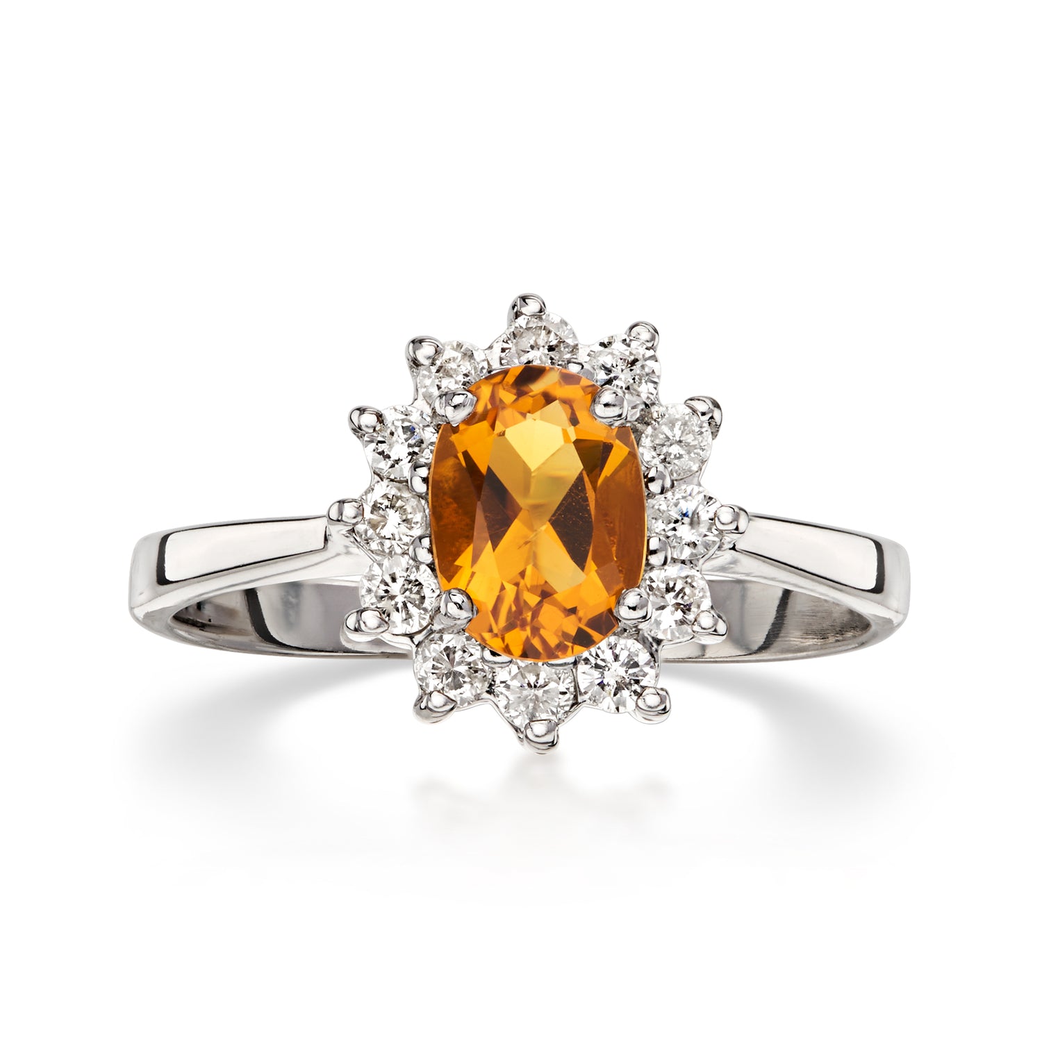 Pre-owned Ross-simons C. 1980 Vintage .80 Carat Citrine Ring With .36 Ct. T.w. Diamonds In 14kt White Gold In Silver