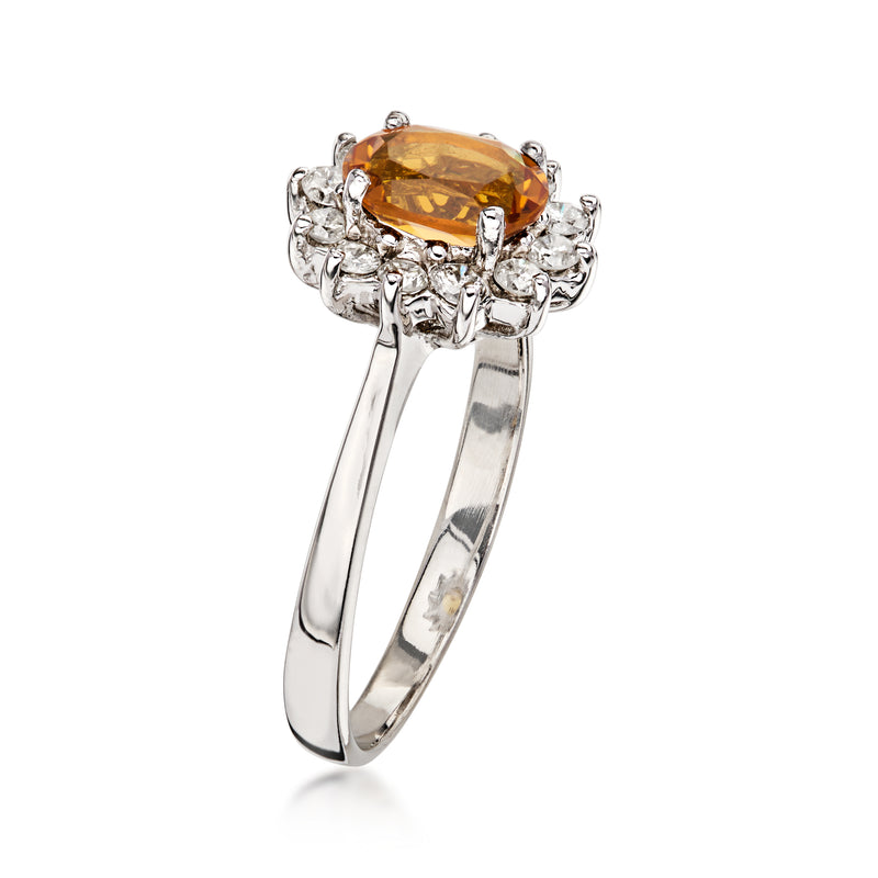C. 1980 Vintage .80 Carat Citrine Ring with .36 ct. t.w. Diamonds in 14kt White Gold. Size 7