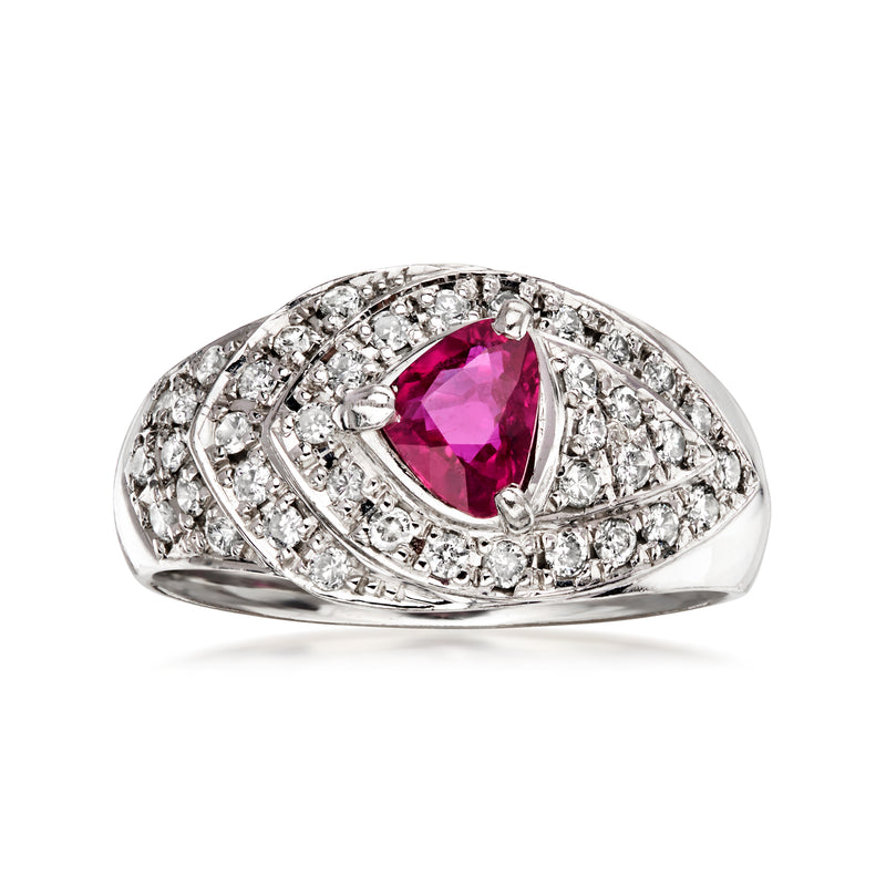 C. 2000 Vintage .72 Carat Ruby Ring with .39 ct. t.w. Diamonds in Platinum. Size 6.25