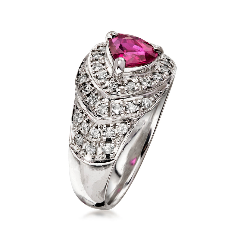 C. 2000 Vintage .72 Carat Ruby Ring with .39 ct. t.w. Diamonds in Platinum. Size 6.25