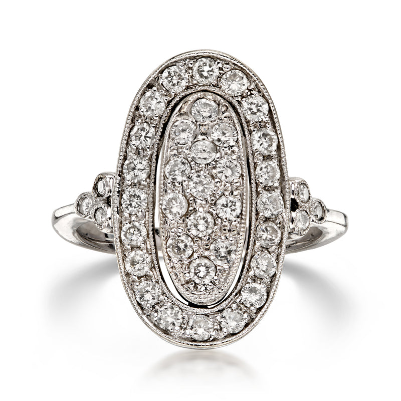 C. 1990 Vintage .95 ct. t.w. Diamond Oval Cluster Ring in 14kt White Gold. Size 5.5