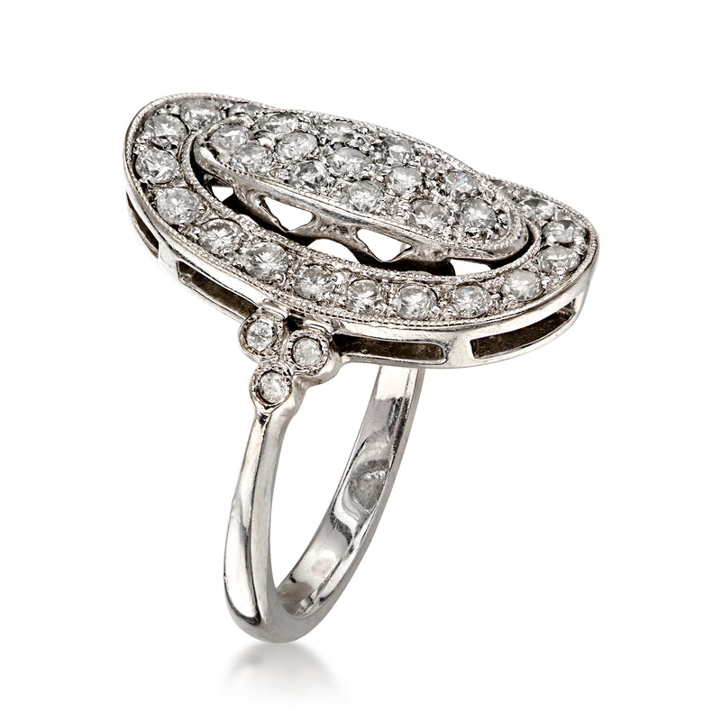 C. 1990 Vintage .95 ct. t.w. Diamond Oval Cluster Ring in 14kt White Gold. Size 5.5