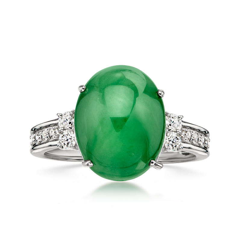 C. 2000 Vintage Jade Ring with .20 ct. t.w. Diamonds in Platinum. Size 6.75