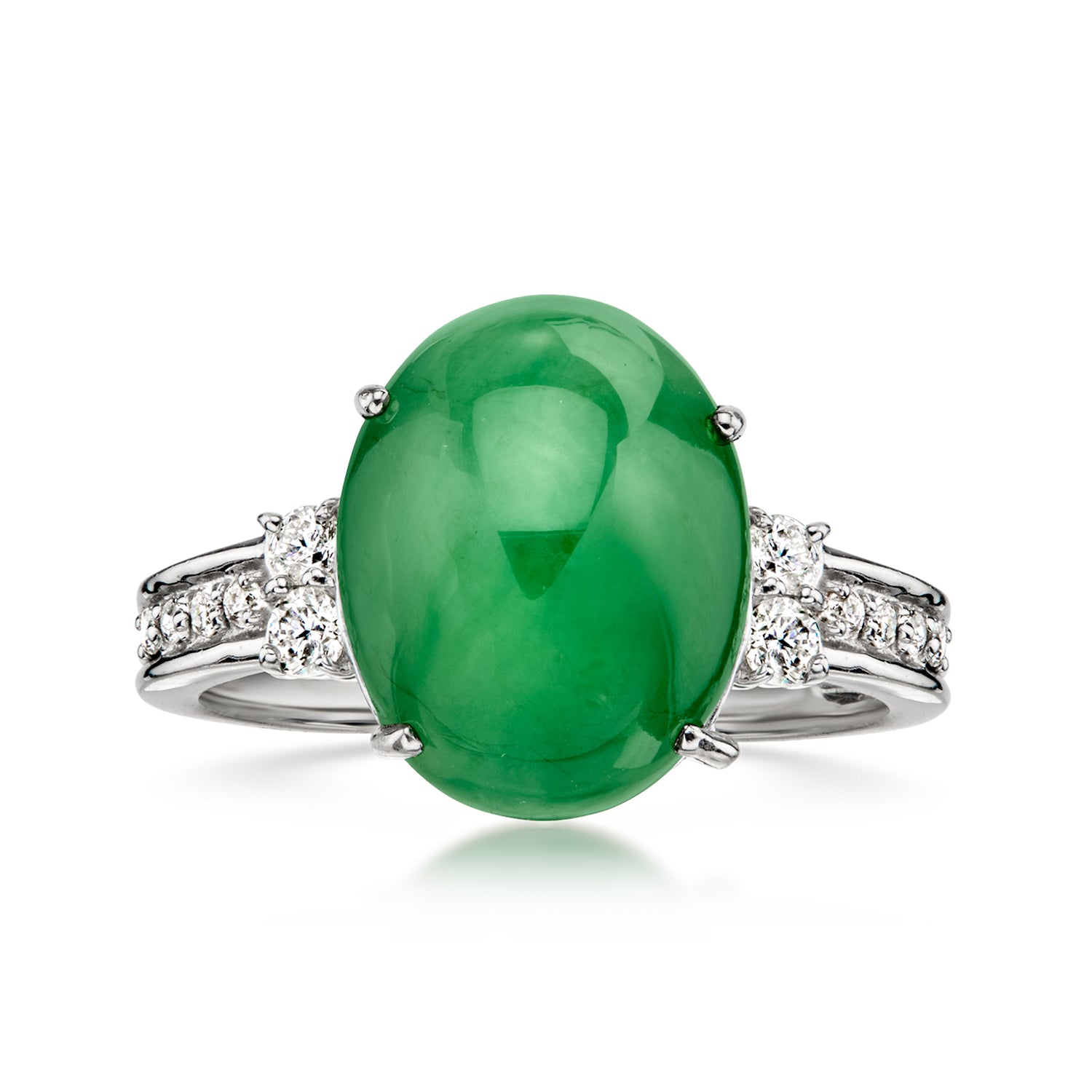 Pre-owned Ross-simons C. 2000 Vintage Jade Ring With .20 Ct. T.w. Diamonds In Platinum In Silver