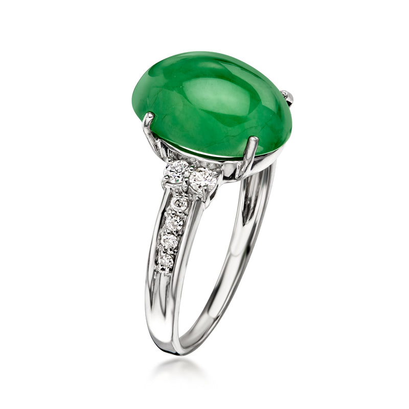 C. 2000 Vintage Jade Ring with .20 ct. t.w. Diamonds in Platinum. Size 6.75