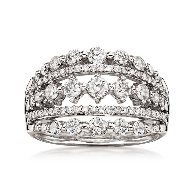 C. 2000 Vintage 1.40 ct. t.w. Diamond Multi-Row Ring in 14kt White Gold. Size 7