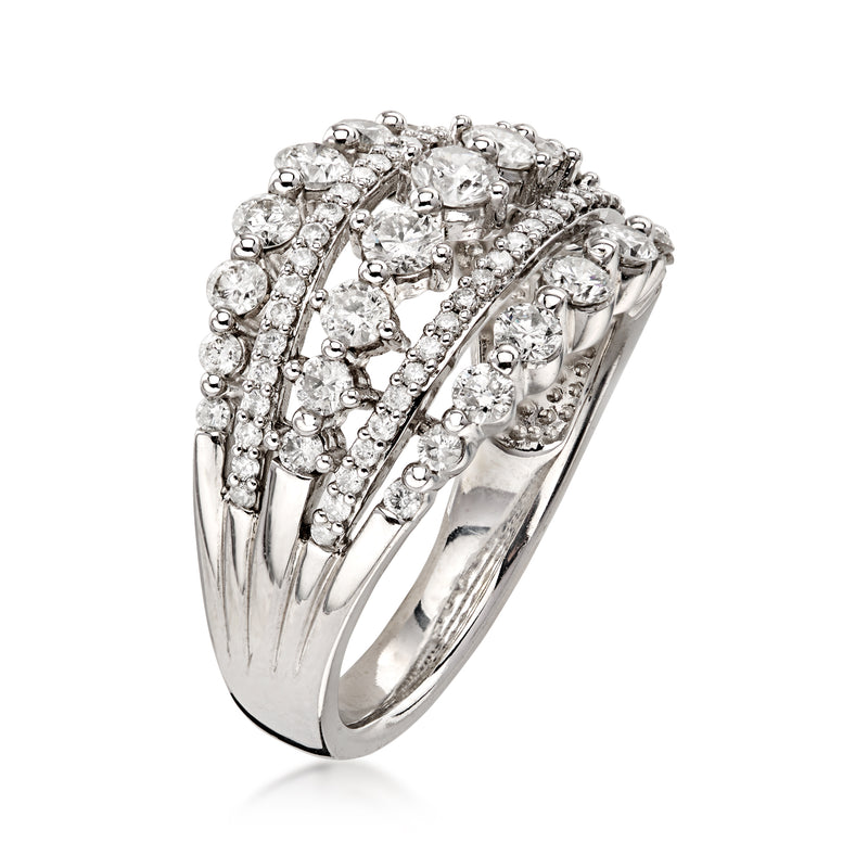 C. 2000 Vintage 1.40 ct. t.w. Diamond Multi-Row Ring in 14kt White Gold. Size 7